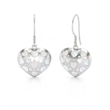 Boucles d'oreille coeur nacre blanche et argent 50373 3