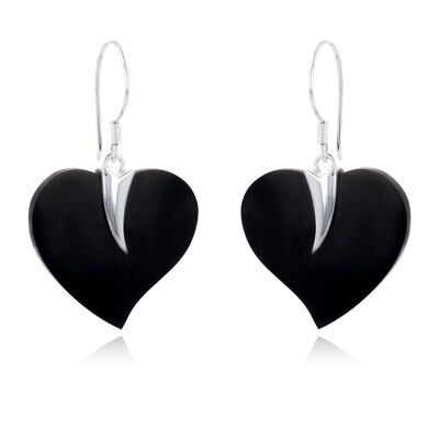Black and silver tinted mother-of-pearl heart earrings 50376