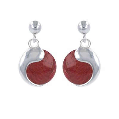 Boucles d'oreille corail et virgule d' argent 925 3575-1