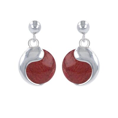 Coral and 925 silver comma earrings 3575-1