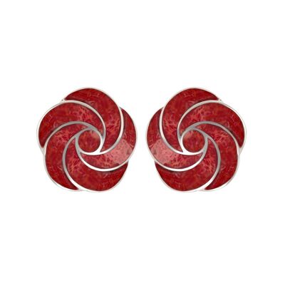 Silver Spiral Flower Coral Earrings 3609