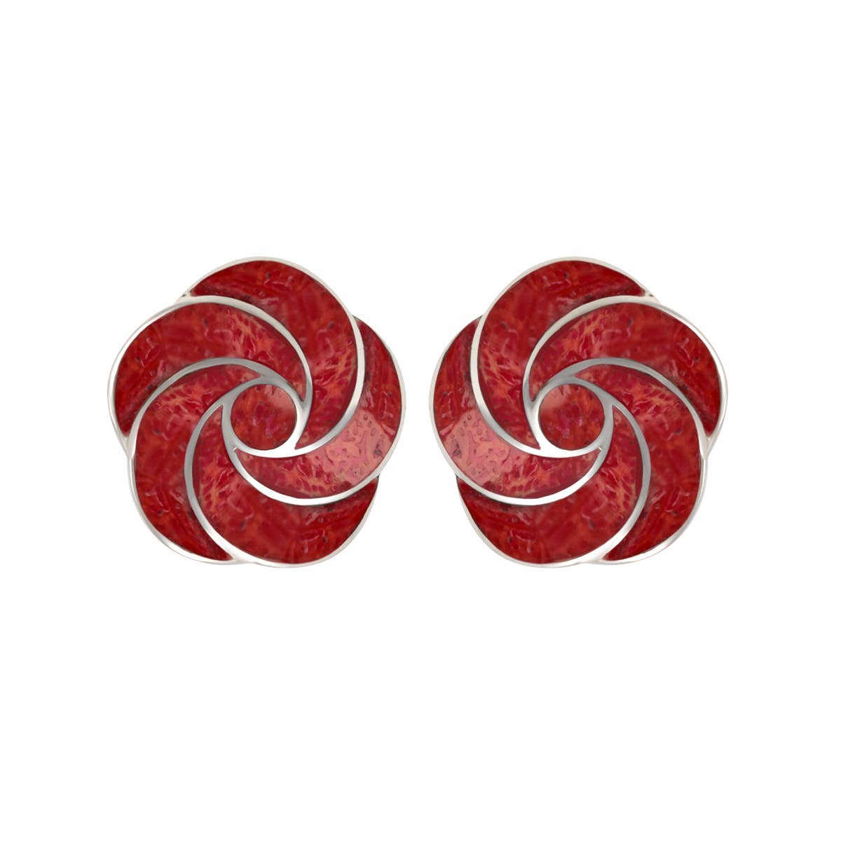 Boucles d'oreille Corail Fleur Spirale Argent 925 - 3609