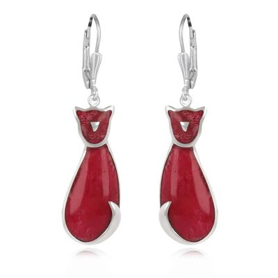 Cat Shaped Coral Earrings set in silver 3575