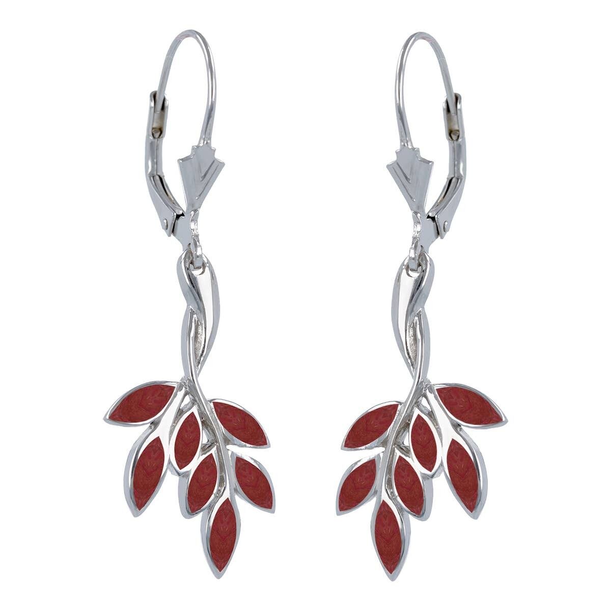 Rote Korallenohrringe in 925er Silber mit Olivenzweig - 40mm