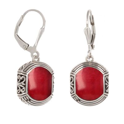 Orecchini etnici in corallo rosso fatti a mano in argento 925 - 35 mm