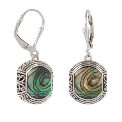 Ethnic handmade 925 silver abalone mother-of-pearl earrings - 35mm
