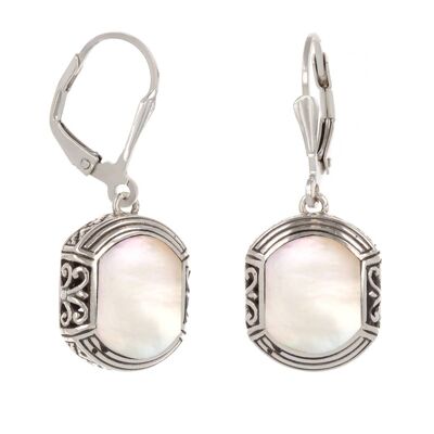 White mother-of-pearl earrings in 925 silver, ethnic, handcrafted - 35mm