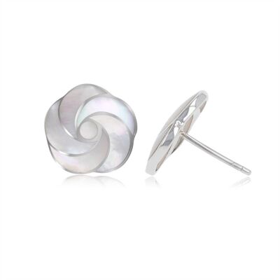 Orecchini in madreperla bianca in argento 925 con fiore a spirale lavorato a mano - Ø15mm
