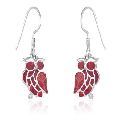 Owl earrings in coral and sterling silver 35004