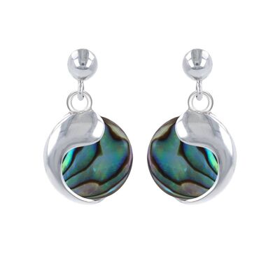 Mother-of-pearl abalone earrings in 925 silver with a silver comma cabochon - 22mm