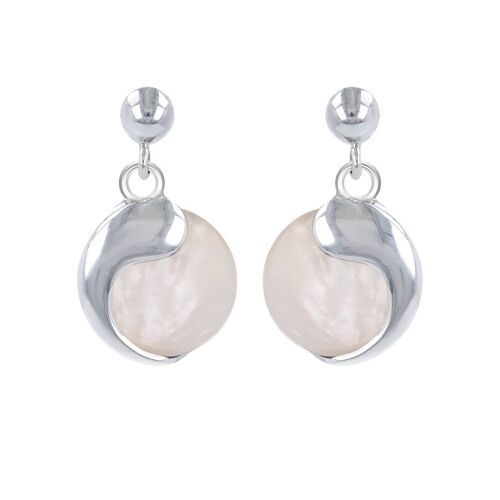 Boucles d'oreille nacre blanche virgule d' argent 925 4602