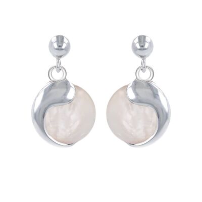 Boucles d'oreille nacre blanche virgule d' argent 925 4602