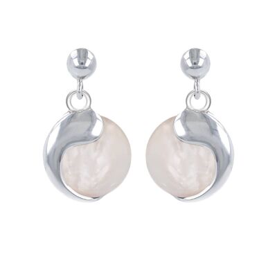 White mother-of-pearl earrings in 925 silver with a comma cabochon - 22mm
