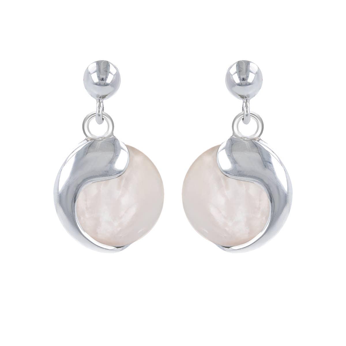 Boucles d'oreille nacre blanche-virgule d' argent 925- 4602