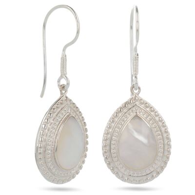 White mother-of-pearl earrings triple silver grains 45034