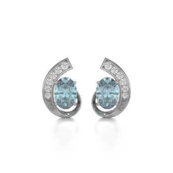 Boucles d'oreille Or Blanc Aigue-Marine et Diamants 2.10grs 1