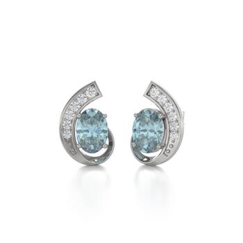 Boucles d'oreille Or Blanc Aigue-Marine et Diamants 2.10grs 3