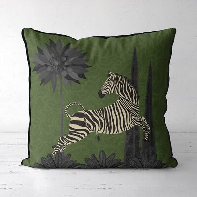 Dancing Zebra, Verdant green, Animalia Tropical Decor Pillow, Cushion cover, 45x45cm