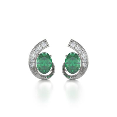 Emerald and Diamond White Gold Earrings 2.10grs