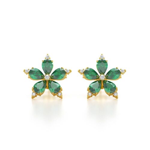 Boucles d'oreille Or Jaune  Emeraude et Diamants 4.52grs