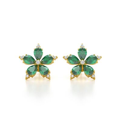 Gelbgold-Ohrringe mit Smaragden und Diamanten 4,52 g