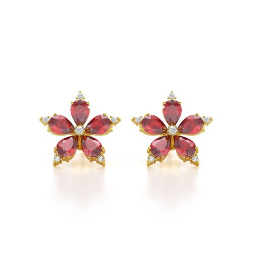 Boucles d'oreille Or Jaune  Rubis et Diamants 4.52grs