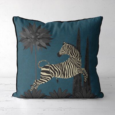 Dancing Zebra, Lagoon Blue, Animalia Tropical Decor Pillow, Cushion cover, 45x45cm