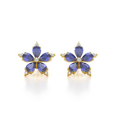 Tanzanite and Diamonds Yellow Gold Earrings 4.52grs