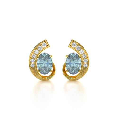 Boucles d'oreille Or Jaune Aigue-Marine et Diamants 2.10grs