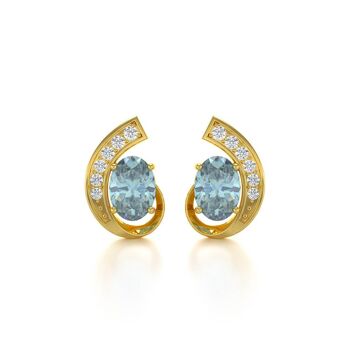 Boucles d'oreille Or Jaune Aigue-Marine et Diamants 2.10grs 1