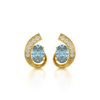Aquamarine and Diamonds Yellow Gold Earrings 2.10grs