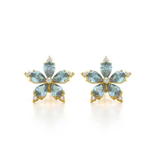 Boucles d'oreille Or Jaune Aigue-Marine et Diamants 4.52grs