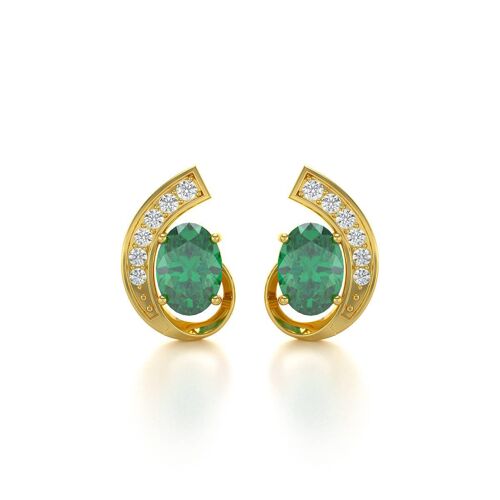 Boucles d'oreille Or Jaune Emeraude et Diamants 2.10grs