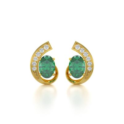 Boucles d'oreille Or Jaune Emeraude et Diamants 2.10grs