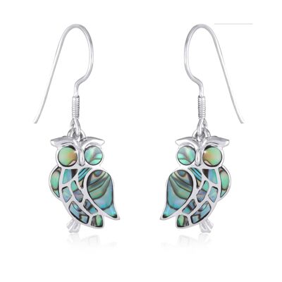 Silver Mother of Pearl Abalone Owl Earrings K45024