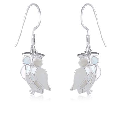 White Mother of Pearl Owl Earrings Silver K45023