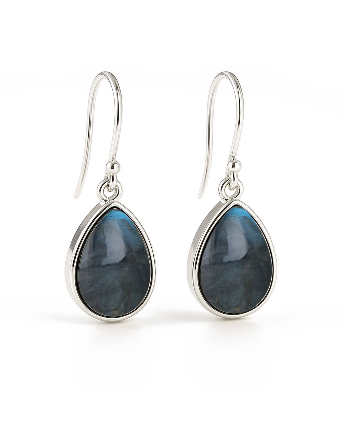 Antike birnenförmige Labradorit-Ohrringe aus 925er Sterlingsilber – 30 mm