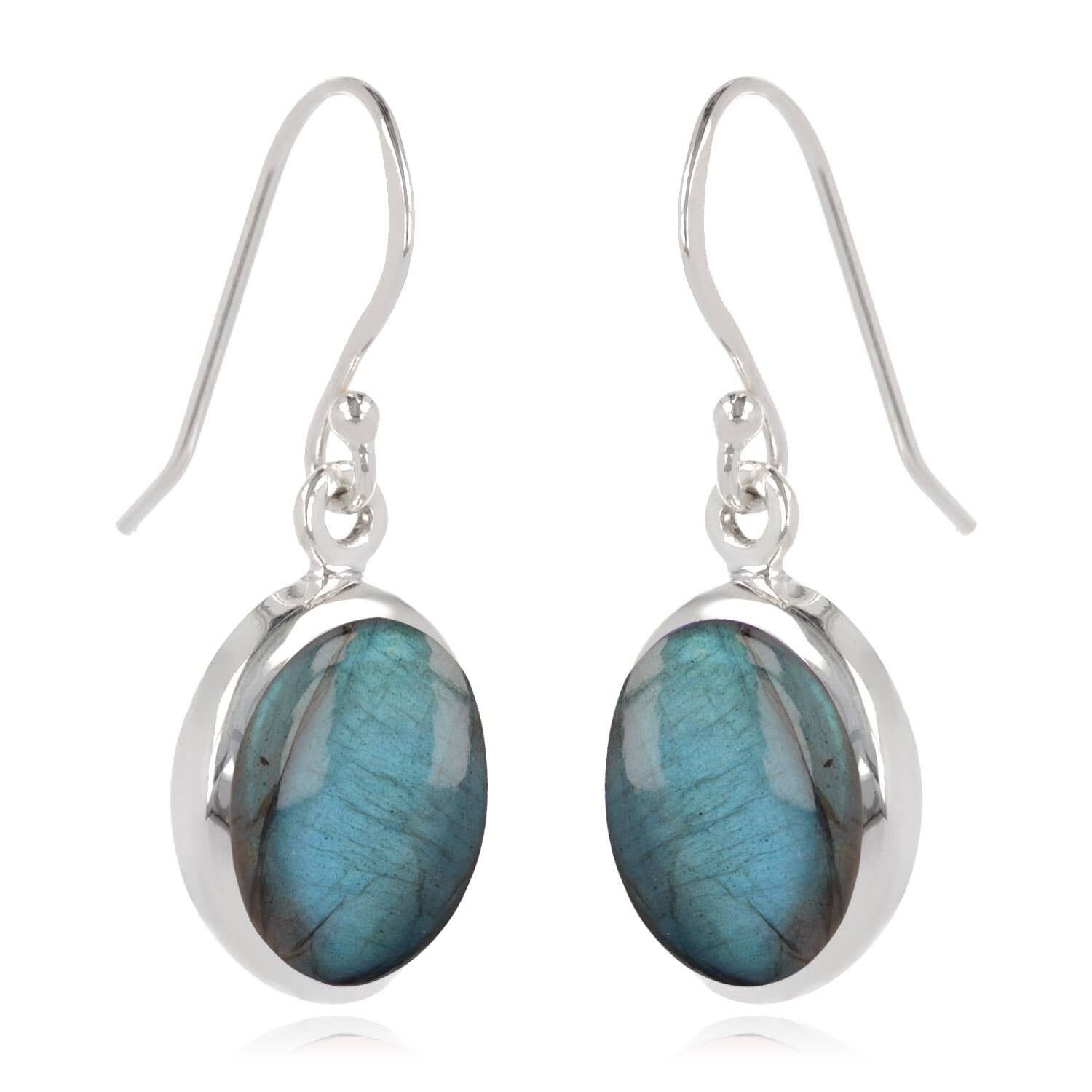 Antike 925 Silber Labradorit Ohrringe handgefertigt - 30mm