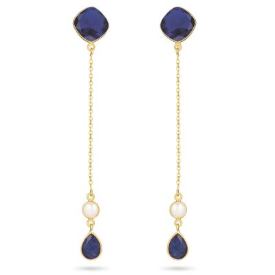 Sapphire pearl earrings 925 silver gilded gold 60360