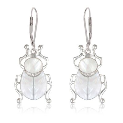 925 Silver White Mother-of-Pearl Beetle Earrings K50357