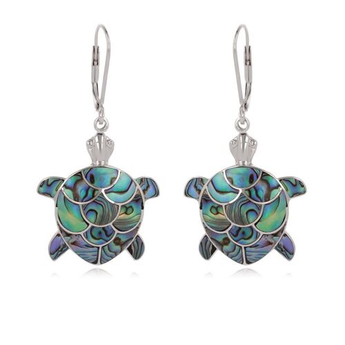 Boucles d'Oreille Tortue Nacre Abalone Sertie Argent K50352