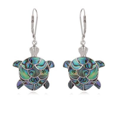 Boucles d'Oreille Tortue Nacre Abalone Sertie Argent K50352