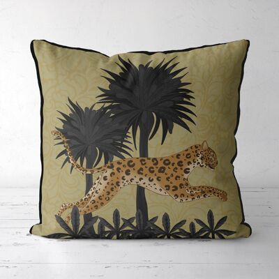 Leaping Leopard, Gold, Animalia Tropical Decor Pillow, Cushion cover, 45x45cm