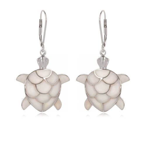 Boucles d'Oreille Tortue Nacre Blanche Sertie Argent K50354