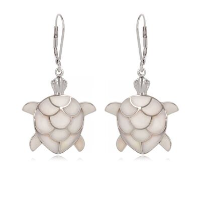 White Mother-of-Pearl Turtle Earrings Set in Silver K50354