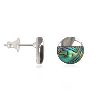 Mother-of-pearl abalone disc earrings set in silver K50338