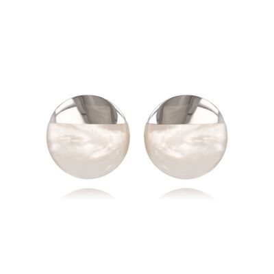 Boucles d'oreilles disque Nacre blanche sertie argent K50339