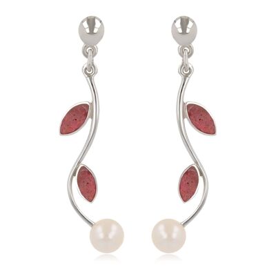 Silver coral white pearl earrings K50308