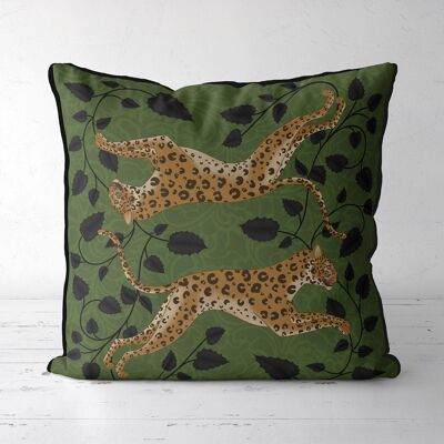 Leopard Twins, Verdant green, Animalia Tropical Pillow, Cushion cover, 45x45cm