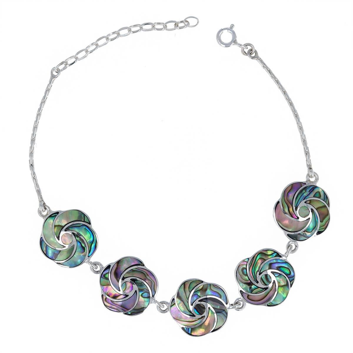 Bracciale a spirale con fiore in madreperla e abalone, argento 925 - 37001